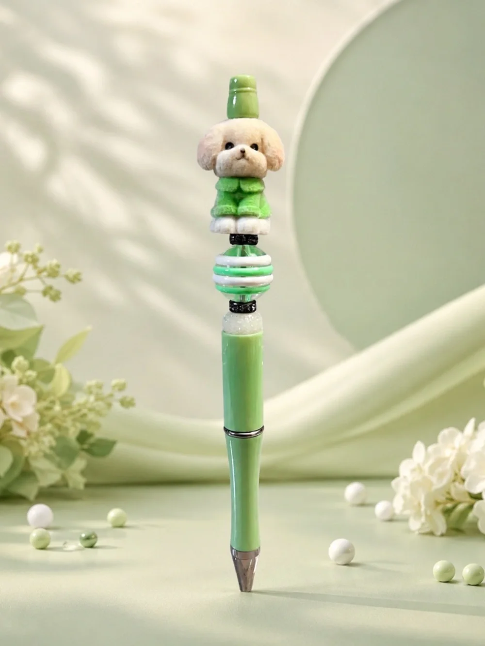 Mint Green Puppy Decorative Beaded Pen